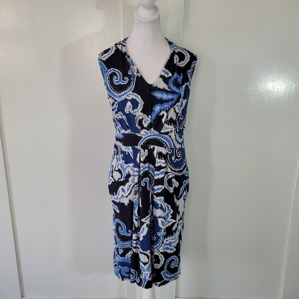 Chico's Paisley Print Sleeveless V Neck Midi Dress Size 0 US S Mature Summer
